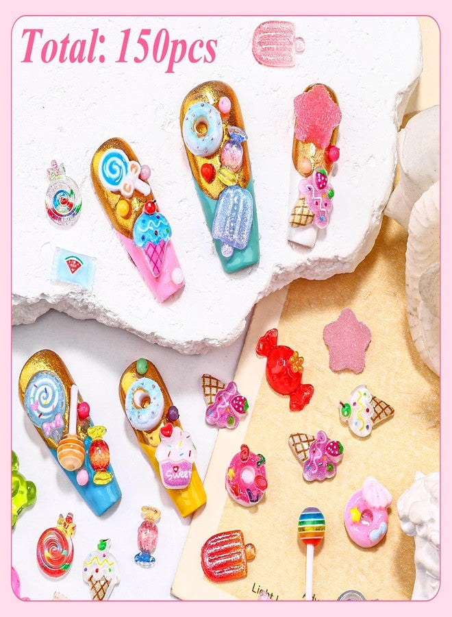 editTime 3D Candy Nail Charms, Multi Color Sweet Lollipop Donuts Doughnut Gummy Star Heart Bears Cute Candy Jewelry Nail Charms with Pickup Tools for Nail Art DIY Decorations Design - Image 5